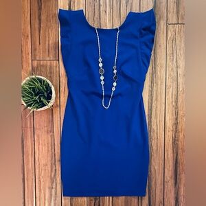 Neiman Marcus Blue Mini Dress with Flutter Sleeves